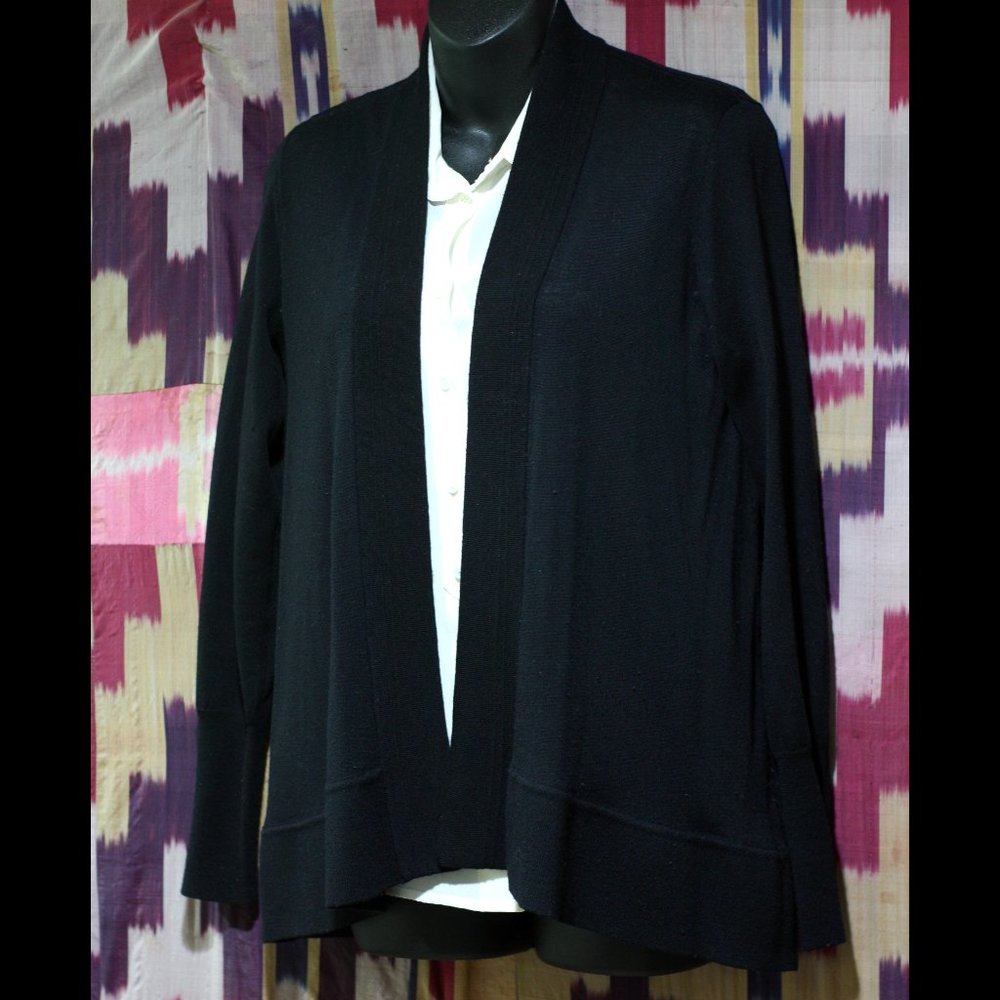 J. CREW Solid Black Wool Open Cardigan